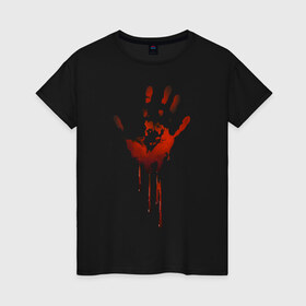 Женская футболка хлопок с принтом Отпечаток руки в Кировске, 100% хлопок | прямой крой, круглый вырез горловины, длина до линии бедер, слегка спущенное плечо | halloween | костюм на хэллоуин | кровавая рука | кровавый отпечаток | кровь | рисунок кровью | футболка для хэллоуина | хэллоуин