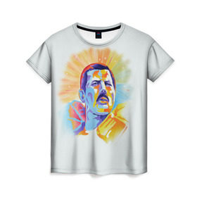 Женская футболка 3D с принтом Freddie Mercury в Кировске, 100% полиэфир ( синтетическое хлопкоподобное полотно) | прямой крой, круглый вырез горловины, длина до линии бедер | freddie mercury | queen | фредди меркьюри
