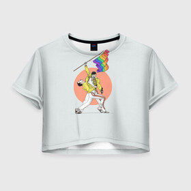 Женская футболка 3D укороченная с принтом Freddi в Кировске, 100% полиэстер | круглая горловина, длина футболки до линии талии, рукава с отворотами | freddie mercury | queen | фредди меркьюри