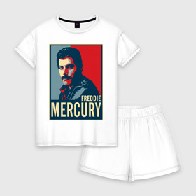 Женская пижама с шортиками хлопок с принтом Freddie Mercury в Кировске, 100% хлопок | футболка прямого кроя, шорты свободные с широкой мягкой резинкой | freddie mercury | queen | фредди меркьюри