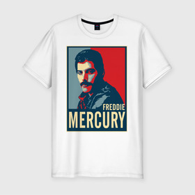 Мужская футболка хлопок Slim с принтом Freddie Mercury в Кировске, 92% хлопок, 8% лайкра | приталенный силуэт, круглый вырез ворота, длина до линии бедра, короткий рукав | freddie mercury | queen | фредди меркьюри