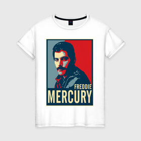 Женская футболка хлопок с принтом Freddie Mercury в Кировске, 100% хлопок | прямой крой, круглый вырез горловины, длина до линии бедер, слегка спущенное плечо | freddie mercury | queen | фредди меркьюри