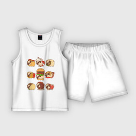 Детская пижама с шортами хлопок с принтом Мопсы в Кировске,  |  | fastfood | pug | бургер | еда | кола | пицца | собака | фастфуд | хотдог | чипсы | шаурма