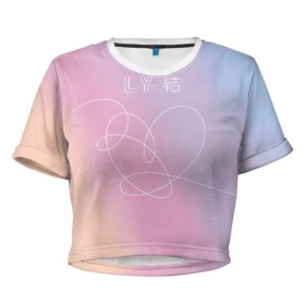 Женская футболка 3D укороченная с принтом BTS в Кировске, 100% полиэстер | круглая горловина, длина футболки до линии талии, рукава с отворотами | bts bangtan boys бантаны бтс