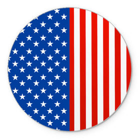 Коврик для мышки круглый с принтом Американский Флаг в Кировске, резина и полиэстер | круглая форма, изображение наносится на всю лицевую часть | Тематика изображения на принте: америка | вашингтон | звезды | патриот | сша | трамп | триколор