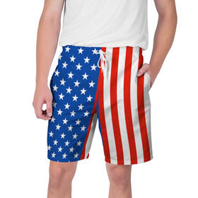 Мужские шорты 3D с принтом Американский Флаг в Кировске,  полиэстер 100% | прямой крой, два кармана без застежек по бокам. Мягкая трикотажная резинка на поясе, внутри которой широкие завязки. Длина чуть выше колен | америка | вашингтон | звезды | патриот | сша | трамп | триколор