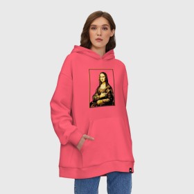 Худи SuperOversize хлопок с принтом Fuck from Mona Lisa в Кировске, 70% хлопок, 30% полиэстер, мягкий начес внутри | карман-кенгуру, эластичная резинка на манжетах и по нижней кромке, двухслойный капюшон
 | женщина | искусство | картина | лиза | мона | палец