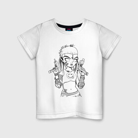 Детская футболка хлопок с принтом Yo-landi (светлые) в Кировске, 100% хлопок | круглый вырез горловины, полуприлегающий силуэт, длина до линии бедер | девушка | контур | линиями | нервана | пушки. пистолеты | смайл | хип хоп | юар