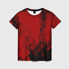 Женская футболка 3D с принтом Red blood в Кировске, 100% полиэфир ( синтетическое хлопкоподобное полотно) | прямой крой, круглый вырез горловины, длина до линии бедер | halloween | брызги красок | брызги крови | картина кровью | красные пятна | кровавая абстракция | кровавые пятна | кровь | пятна краски