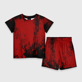 Детский костюм с шортами 3D с принтом Red blood в Кировске,  |  | halloween | брызги красок | брызги крови | картина кровью | красные пятна | кровавая абстракция | кровавые пятна | кровь | пятна краски