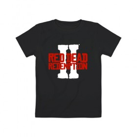 Детская футболка хлопок с принтом RDR2 в Кировске, 100% хлопок | круглый вырез горловины, полуприлегающий силуэт, длина до линии бедер | gamer | gun | logo | play | player | rdr2 | red dead redemption 2 | rockstar | western | вестерн | ковбои | компьютерные игры 2019 | криминал | лого | рокстар