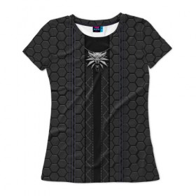 Женская футболка 3D с принтом ВЕДЬМАК 2077 (НА СПИНЕ) в Кировске, 100% полиэфир ( синтетическое хлопкоподобное полотно) | прямой крой, круглый вырез горловины, длина до линии бедер | 