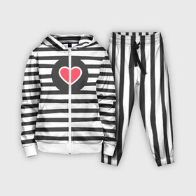Детский костюм 3D с принтом Сердце в полоску в Кировске,  |  | black | lines | mochino | белый | москино | полоски | полосы | сердечко | сердце | черный