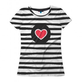 Женская футболка 3D с принтом Сердце в полоску в Кировске, 100% полиэфир ( синтетическое хлопкоподобное полотно) | прямой крой, круглый вырез горловины, длина до линии бедер | black | lines | mochino | белый | москино | полоски | полосы | сердечко | сердце | черный