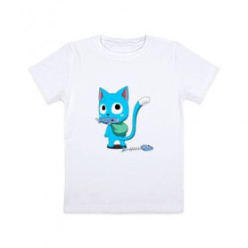 Детская футболка хлопок с принтом Fairy Tail в Кировске, 100% хлопок | круглый вырез горловины, полуприлегающий силуэт, длина до линии бедер | Тематика изображения на принте: anime | cat | fairy tail | happy | аниме | животные | кот | сёнэн | хвост феи | хэппи