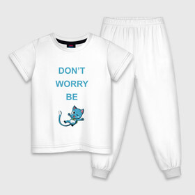 Детская пижама хлопок с принтом Happy в Кировске, 100% хлопок |  брюки и футболка прямого кроя, без карманов, на брюках мягкая резинка на поясе и по низу штанин
 | Тематика изображения на принте: anime | cat | don