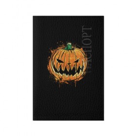 Обложка для паспорта матовая кожа с принтом Pumpkin Jack в Кировске, натуральная матовая кожа | размер 19,3 х 13,7 см; прозрачные пластиковые крепления | Тематика изображения на принте: 