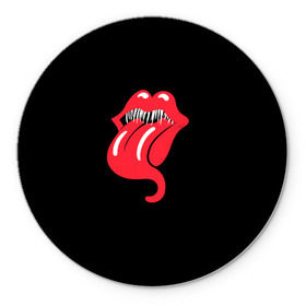 Коврик для мышки круглый с принтом Monsters Kiss в Кировске, резина и полиэстер | круглая форма, изображение наносится на всю лицевую часть | Тематика изображения на принте: halloween | jagger | lips | mick | monster | rock | rolling | stones | tongue | tooth | вольные | губы | джаггер | зубы | камни | катящиеся | мик | монстер | рок | странники | хеллоуин | хэллоуин | язык