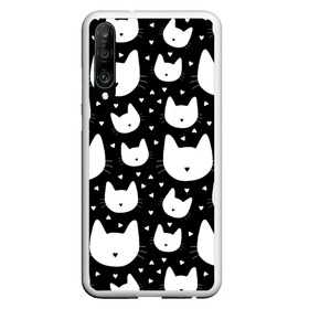 Чехол для Honor P30 с принтом Love Cats Pattern в Кировске, Силикон | Область печати: задняя сторона чехла, без боковых панелей | белый | кот | котенок | котэ | котя | котята | кошка | любовь | мимими | паттерн | сердечки | сердце | силуэт | черный | я люблю кошек