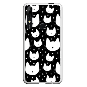 Чехол для Honor P Smart Z с принтом Love Cats Pattern в Кировске, Силикон | Область печати: задняя сторона чехла, без боковых панелей | Тематика изображения на принте: белый | кот | котенок | котэ | котя | котята | кошка | любовь | мимими | паттерн | сердечки | сердце | силуэт | черный | я люблю кошек