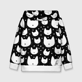 Детская толстовка 3D с принтом Love Cats Pattern в Кировске, 100% полиэстер | двухслойный капюшон со шнурком для регулировки, мягкие манжеты на рукавах и по низу толстовки, спереди карман-кенгуру с мягким внутренним слоем | белый | кот | котенок | котэ | котя | котята | кошка | любовь | мимими | паттерн | сердечки | сердце | силуэт | черный | я люблю кошек