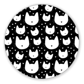 Коврик круглый с принтом Love Cats Pattern в Кировске, резина и полиэстер | круглая форма, изображение наносится на всю лицевую часть | Тематика изображения на принте: белый | кот | котенок | котэ | котя | котята | кошка | любовь | мимими | паттерн | сердечки | сердце | силуэт | черный | я люблю кошек