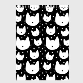 Скетчбук с принтом Love Cats Pattern в Кировске, 100% бумага
 | 48 листов, плотность листов — 100 г/м2, плотность картонной обложки — 250 г/м2. Листы скреплены сверху удобной пружинной спиралью | белый | кот | котенок | котэ | котя | котята | кошка | любовь | мимими | паттерн | сердечки | сердце | силуэт | черный | я люблю кошек
