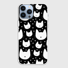 Чехол для iPhone 13 Pro Max с принтом Love Cats Pattern в Кировске,  |  | Тематика изображения на принте: белый | кот | котенок | котэ | котя | котята | кошка | любовь | мимими | паттерн | сердечки | сердце | силуэт | черный | я люблю кошек