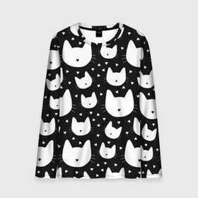 Мужской лонгслив 3D с принтом Love Cats Pattern в Кировске, 100% полиэстер | длинные рукава, круглый вырез горловины, полуприлегающий силуэт | белый | кот | котенок | котэ | котя | котята | кошка | любовь | мимими | паттерн | сердечки | сердце | силуэт | черный | я люблю кошек