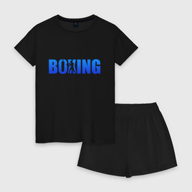 Женская пижама с шортиками хлопок с принтом Boxing blue ring в Кировске, 100% хлопок | футболка прямого кроя, шорты свободные с широкой мягкой резинкой | boxing | бокс | спорт