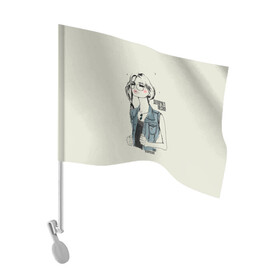 Флаг для автомобиля с принтом Девочка - песня | GREEN в Кировске, 100% полиэстер | Размер: 30*21 см | в мокрых кроссах | девочка песня | искры | мокрые кроссы | рассвет | тима белорусских