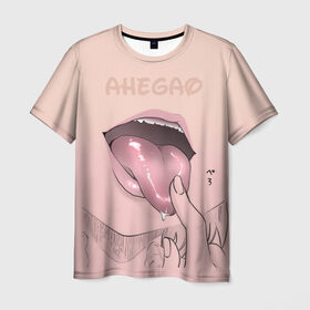 Мужская футболка 3D с принтом Yummy в Кировске, 100% полиэфир | прямой крой, круглый вырез горловины, длина до линии бедер | ahegao | kawaii | lips | o face | аниме | ахегао
