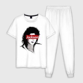 Мужская пижама хлопок с принтом Michael Jackson в Кировске, 100% хлопок | брюки и футболка прямого кроя, без карманов, на брюках мягкая резинка на поясе и по низу штанин
 | jackson | michael | джексон | майкл