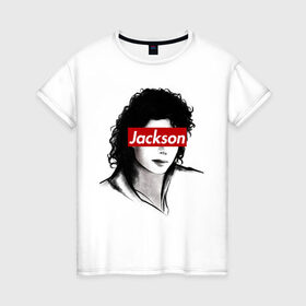 Женская футболка хлопок с принтом Michael Jackson в Кировске, 100% хлопок | прямой крой, круглый вырез горловины, длина до линии бедер, слегка спущенное плечо | jackson | michael | джексон | майкл