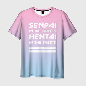 Мужская футболка 3D с принтом Senpai in the streets в Кировске, 100% полиэфир | прямой крой, круглый вырез горловины, длина до линии бедер | ahegao | kawaii | lips | o face | senpai | аниме | ахегао | семпай | сенпай