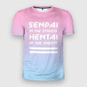 Мужская футболка 3D спортивная с принтом Senpai in the streets в Кировске, 100% полиэстер с улучшенными характеристиками | приталенный силуэт, круглая горловина, широкие плечи, сужается к линии бедра | ahegao | kawaii | lips | o face | senpai | аниме | ахегао | семпай | сенпай