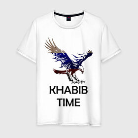 Мужская футболка хлопок с принтом Khabib time в Кировске, 100% хлопок | прямой крой, круглый вырез горловины, длина до линии бедер, слегка спущенное плечо. | 