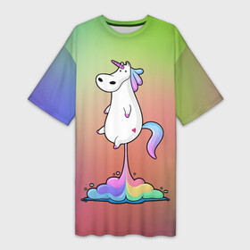 Платье-футболка 3D с принтом Единорог на Старте в Кировске,  |  | corn | horse | magic | rainbow | unicorn | unicorns | волшебство | единорог | единороги | животное | лошадка | лошадь | магия | пони | радуга | рог | рога | сказка