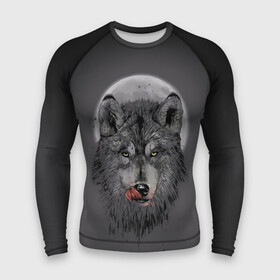 Мужской рашгард 3D с принтом Волк Облизывается в Кировске,  |  | forest | grey | moon | werewolf | werewolfs | white | wolf | wolfs | белый | волк | волки | волчата | волченок | волчица | волчицы | лес | луна | оборотень | оборотни | серый | язык