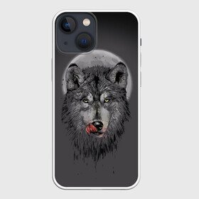 Чехол для iPhone 13 mini с принтом Волк Облизывается в Кировске,  |  | forest | grey | moon | werewolf | werewolfs | white | wolf | wolfs | белый | волк | волки | волчата | волченок | волчица | волчицы | лес | луна | оборотень | оборотни | серый | язык