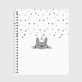 Тетрадь с принтом Totoro The Rain в Кировске, 100% бумага | 48 листов, плотность листов — 60 г/м2, плотность картонной обложки — 250 г/м2. Листы скреплены сбоку удобной пружинной спиралью. Уголки страниц и обложки скругленные. Цвет линий — светло-серый
 | аниме | дождь | тоторо
