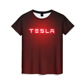 Женская футболка 3D с принтом TESLA в Кировске, 100% полиэфир ( синтетическое хлопкоподобное полотно) | прямой крой, круглый вырез горловины, длина до линии бедер | brand | car | elon mask | tesla | авто | бренд | илон | илон маск | маск | машина | тесла | электрокар