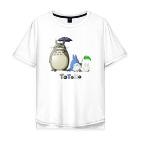 Мужская футболка хлопок Oversize с принтом Totoro в Кировске, 100% хлопок | свободный крой, круглый ворот, “спинка” длиннее передней части | Тематика изображения на принте: anime | totoro | анимэ | тоторо | черные чернушки