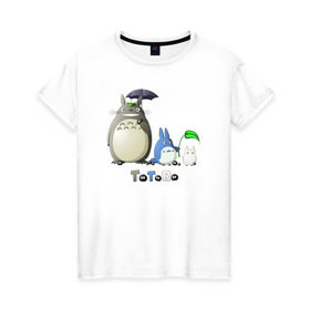 Женская футболка хлопок с принтом Totoro в Кировске, 100% хлопок | прямой крой, круглый вырез горловины, длина до линии бедер, слегка спущенное плечо | anime | totoro | анимэ | тоторо | черные чернушки