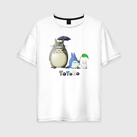 Женская футболка хлопок Oversize с принтом Totoro в Кировске, 100% хлопок | свободный крой, круглый ворот, спущенный рукав, длина до линии бедер
 | anime | totoro | анимэ | тоторо | черные чернушки