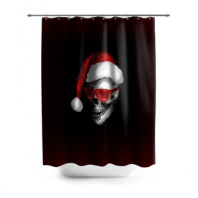 Штора 3D для ванной с принтом Santa Skull в Кировске, 100% полиэстер | плотность материала — 100 г/м2. Стандартный размер — 146 см х 180 см. По верхнему краю — пластиковые люверсы для креплений. В комплекте 10 пластиковых колец | Тематика изображения на принте: 