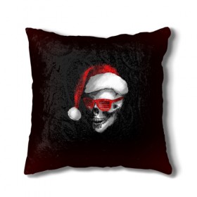 Подушка 3D с принтом Santa Skull в Кировске, наволочка – 100% полиэстер, наполнитель – холлофайбер (легкий наполнитель, не вызывает аллергию). | состоит из подушки и наволочки. Наволочка на молнии, легко снимается для стирки | Тематика изображения на принте: 