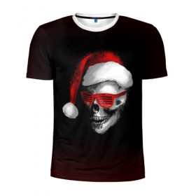 Мужская футболка 3D спортивная с принтом Santa Skull в Кировске, 100% полиэстер с улучшенными характеристиками | приталенный силуэт, круглая горловина, широкие плечи, сужается к линии бедра | Тематика изображения на принте: 