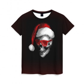 Женская футболка 3D с принтом Santa Skull в Кировске, 100% полиэфир ( синтетическое хлопкоподобное полотно) | прямой крой, круглый вырез горловины, длина до линии бедер | Тематика изображения на принте: 