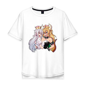 Мужская футболка хлопок Oversize с принтом Bowsette and Booette в Кировске, 100% хлопок | свободный крой, круглый ворот, “спинка” длиннее передней части | booette | bowser | bowsette | bros | luigi | mario | nintendo | super | боузер | боузетта | купа | луиджи | марио | супер